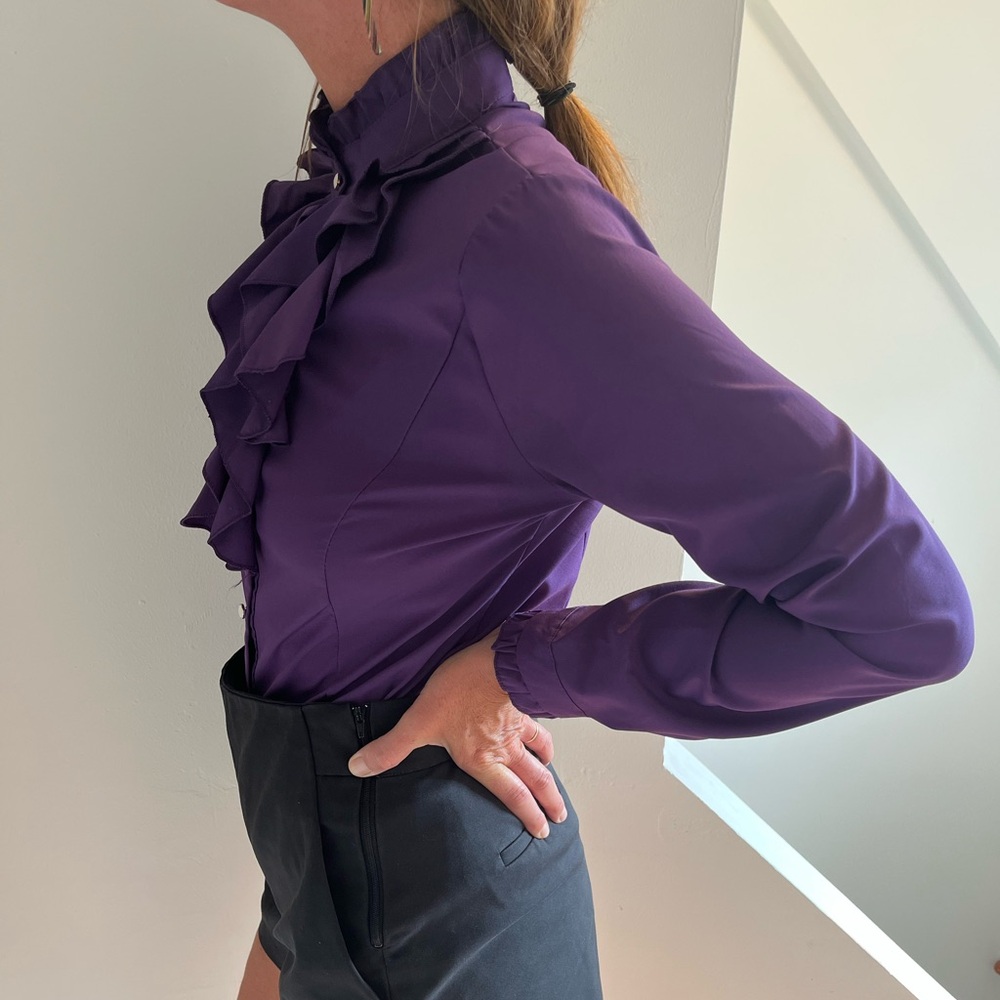 Purple 80s Ruffle Blouse
